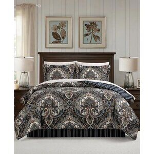 Isabella Fairfield Comforter Set 6PC Twin Comforter and Sheets Navy Damask $100